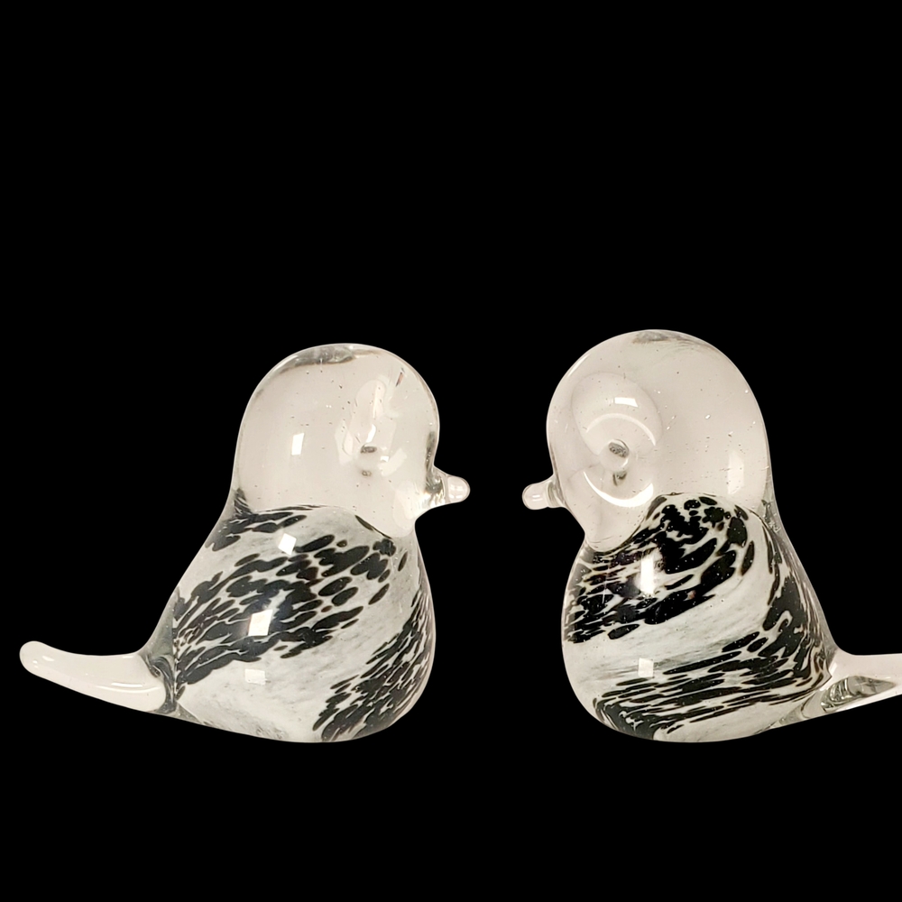 Elegant Art Glass Bird Figurines - Black and White